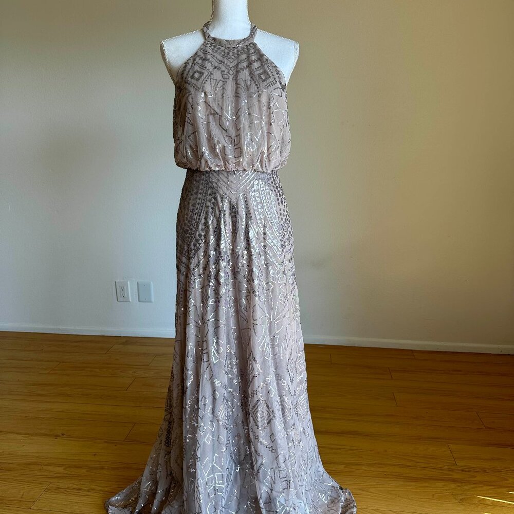 Angelina Faccenda Art Deco Wedding Cocktail Bridesmaid Dress in Taupe | Size 8
